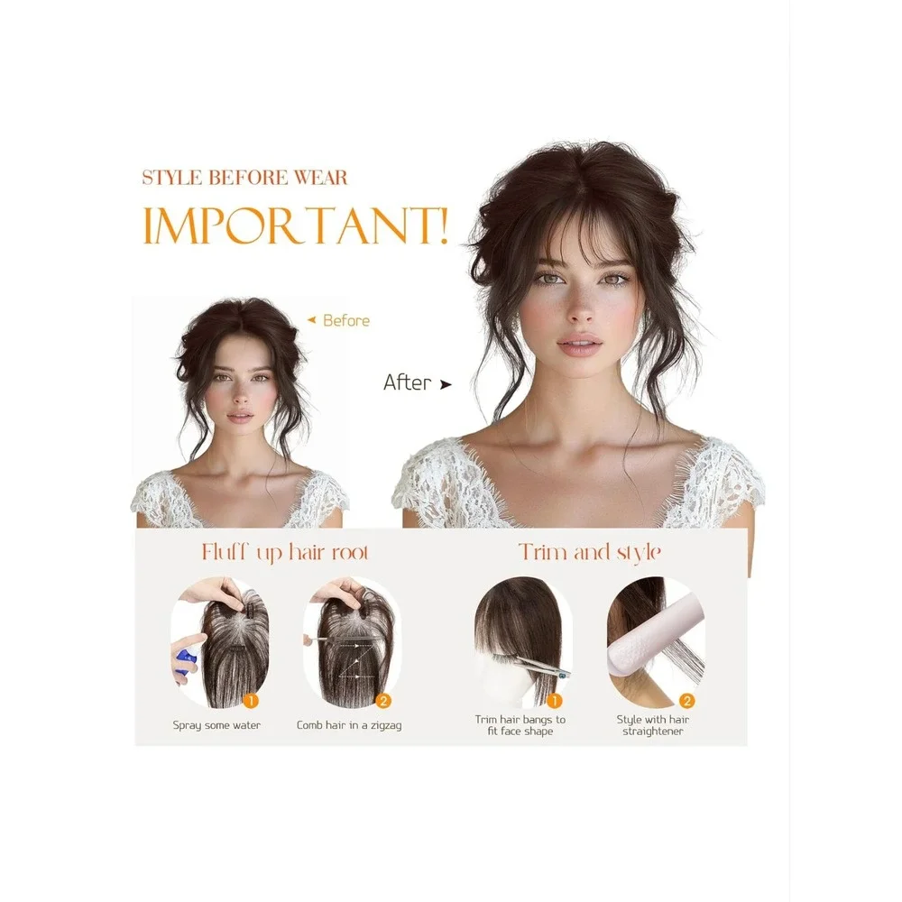 Hairro Clip In Bangs Remy Human Hair Topper 11